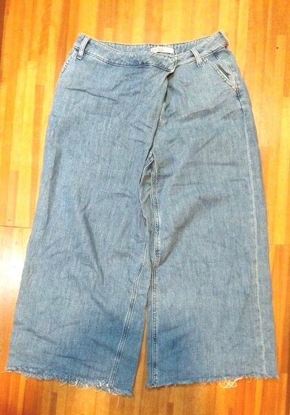 ZARA BASIC Z1975 DENIM ガウチョ ワイド パンツ デニム インディゴ ダメージ ワイド ワイドパンツ