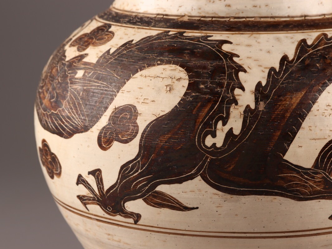 中国　宋　磁州窯　鉄絵　草文　蓋壷　時代箱付　M　R4797 中国古玩 唐物 宋代 磁州窯 鉄絵 壷 時代物 極上品 初だし品 C9838