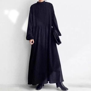 ワンピース ロングワンピース ラウンドネック ゆったり きれいめ ナチュラル ロング 総柄 長袖