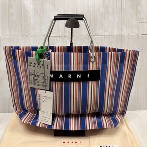 美品 MARNI マルニ FLOWER CAFE SHMHR08A00 TN296 STB55 ストライプ ショッピングバッグ