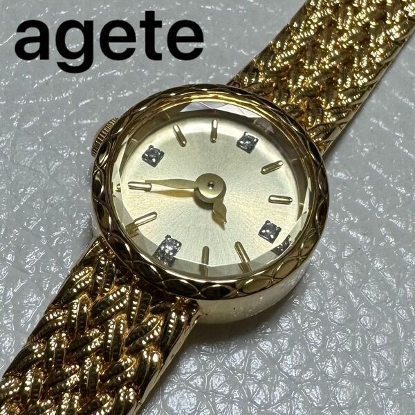 【美品】agete ラウンドフェイス ジュエリーウォッチ 腕時計