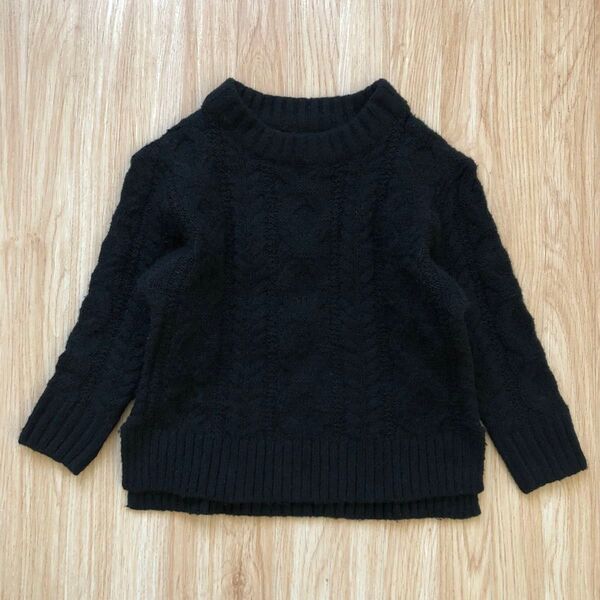 OMNES オムネス キッズ 男の子 女の子 ニット セーター ケーブル トップス 無地 長袖 冬服 ブラック 黒 100cm