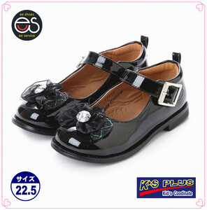 * новый товар *[17711_BLACK_22.5] для девочки формальная обувь эмаль style с бутоньеркой . стиль размер :16.0~24.0
