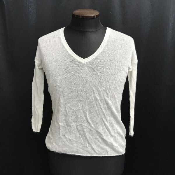美品★UNIQLO×INES DE LAFRESSANGE★麻/リネン100%/ローゲージニット/セーター/カットソー【レディースS/white/白】Tops/Shirts◆BH820