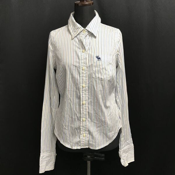美品★アバクロ/Abercrombie&Fitch★長袖シャツ【レディースS/水色/light blue/ストライプ】ロングスリーブ ブラウス/Tops◆BH828