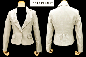 L-1596★送料無料★新品★INTERPLANET インタープラネット★定価13500円オールシーズン使える グレー １つボタン テーラードジャケット 38