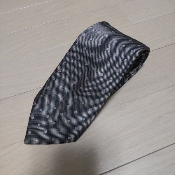 SHIRTS PLAZA ドット柄 花柄 ネクタイ グレー ピンク シルク