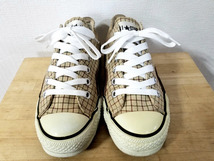 即決で送料無料 希少モデル 良好 90s 日本製 converse ALLSTAR コンバース オールスター チェック柄 × レザー 茶 ベージュ US5 23,5cm_画像2