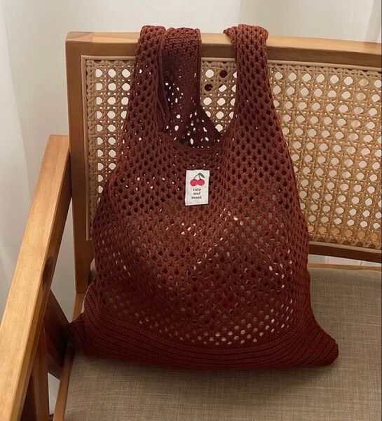 Okishil Knitting tote bag(cherry)オキシル トートバッグ ニットバッグ 編み込み ブラウン