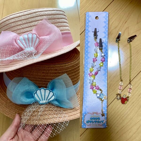 新品タグ付 スイマー シェルカンカン帽ピンクブルーと帽子クリップ4個セット
