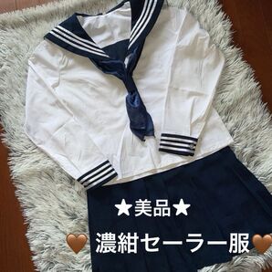 ★短時間セール★学園祭衣装で着用しました★清楚系 JK服 制服 ★濃紺セーラー服★ネイビーコスプレプリーツミニスカートスカーフ★
