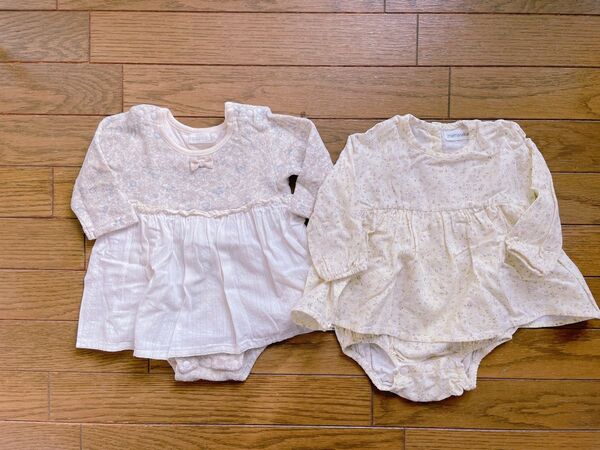 長袖ロンパースセット 小花柄 ワンピース 70cm