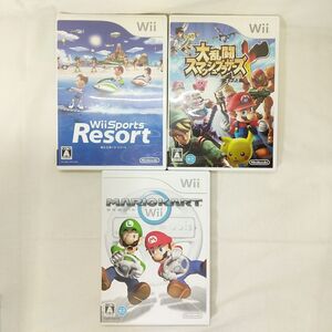 05000【中古】wii ゲームソフト 3点セット wiisports resort マリオカートwii 大乱闘スマッシュブラザーズX タイトル起動確認済