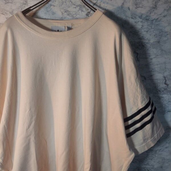 adidas アディダス 半袖 Tシャツ ホワイト オーバーサイズ 3ライン