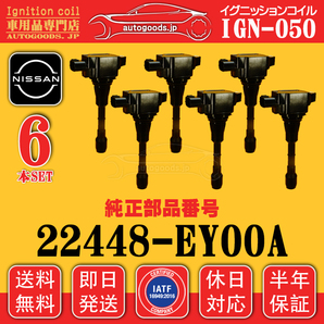 イグニッションコイル IGN-050 6本セット 日産 NISSAN 22448-EY00A 22448EY00A スカイライン GT-R CKV36 KV36 フェアレディZ HZ34 Z34 A