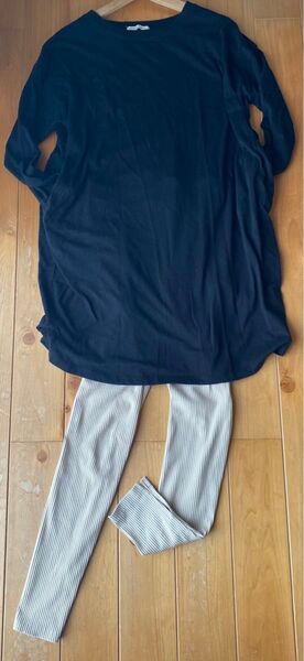 ロングTシャツワンピース チュニック 8部袖 リブレギンス付き