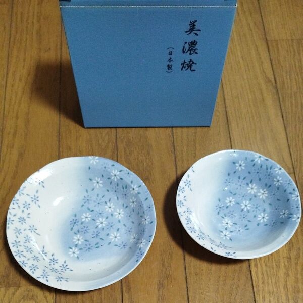 食器美濃焼花友禅親子鉢ブルー