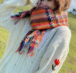カシミア100％英国”New20☆新作Tartan‐Fabric”tricolore橘朱〇*:..azu00c