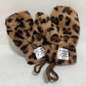 SALE!! キッズ 手袋 ミトン 豹柄 ヒョウ柄 紐付き ボア 冬 女の子 子供 レオパード