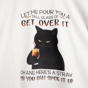 【大人気】 猫 プリント Tシャツ カットソー イラスト 2XL ホワイト ④ 白