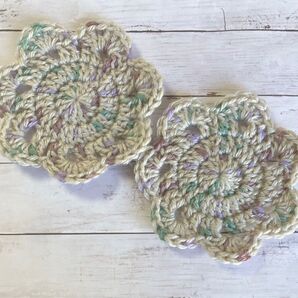 2枚セット♪お花モチーフコースター ハンドメイドかぎ針編み