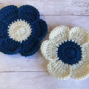 2枚セット♪キラキラお花コースター ハンドメイドかぎ針編み