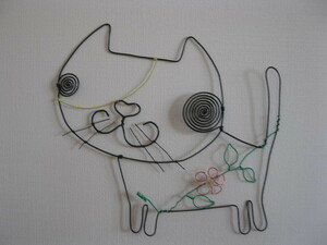 丸猫　ワイヤーアート　ワイヤークラフト　針金細工　ハンドメイド　壁飾り