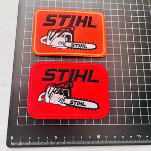 STIHL アイロンワッペン 2枚 オシャレ蛍光 オレンジ スチール 工具 ◎ アイロン 刺繍