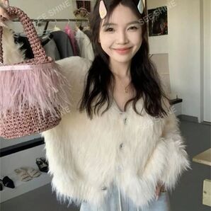 SHEIN カーディガン ふわふわ ホワイト Lサイズ