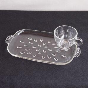 ヴィンテージ ガラス食器 Hazel Atlas ヘーゼルアトラス しずく柄 ティーカップ プレート スナックセット #230528-1~5 レトロ アメリカ製