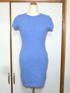 [ Alpha Cubic (ALPHA CUBIC)] made in Japan Anne gola. round neck short sleeves knitted One-piece blue blue S size ( use item )