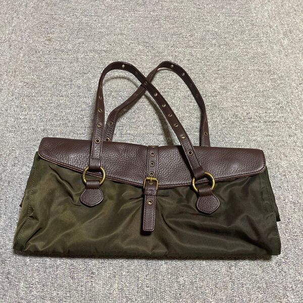 美品 GIANNI LO GIUDICE オリーブ×ブラウンのショルダーバッグ