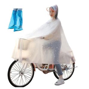 レインコート ポンチョ+靴カバーセット カッパ 雨具 レインシューズカバー 自転車 レインポンチョ
