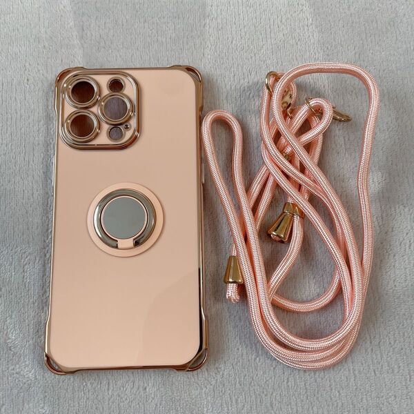 iPhone 15 Pro Max 用 ケース 調節可能な ショルダー 肩がけ 首掛(iPhone15ProMaxケース ピンク)