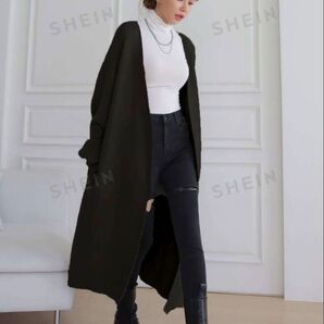 ロングニットコート ブラック ニット ロング カーディガン ガウン セーター ノーカラーコート ニットカーディガン コート