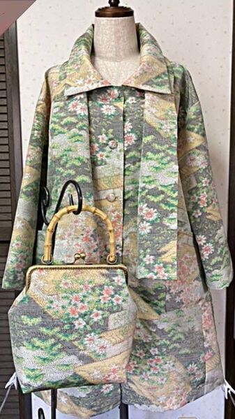着物リメイク★一点物★ 新品★ロングコート計5点セット