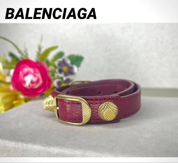超美品★ BALENCIAGA バレンシアガ 本革レザー ジャンボ ブレスレット バングル ブラウン 腕輪 スタッズ チョーカー