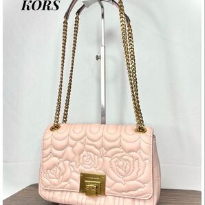 超美品★ MICHAEL CORS マイケルコース 花柄キルティング チェーン ショルダーバッグ ピンク 2way レザー 肩掛け