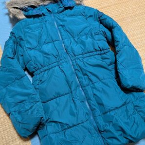 GAP◆140cm◆ファー付きフード ロングコート◆グリーン系◆キッズ◆ガールズ◆ギャップ◆【着用1回のみ】
