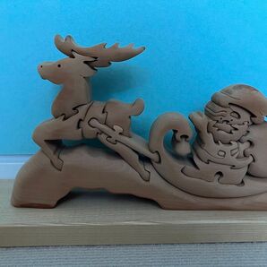 秋田木楽舎 組木細工「サンタクロースとトナカイ」