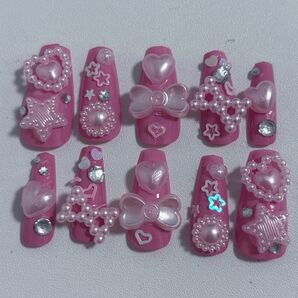 ピンク ラメ 苺 星 姫 ロリ 女児 地雷系 サブカル ギャル ゴテゴテ ネイルチップ