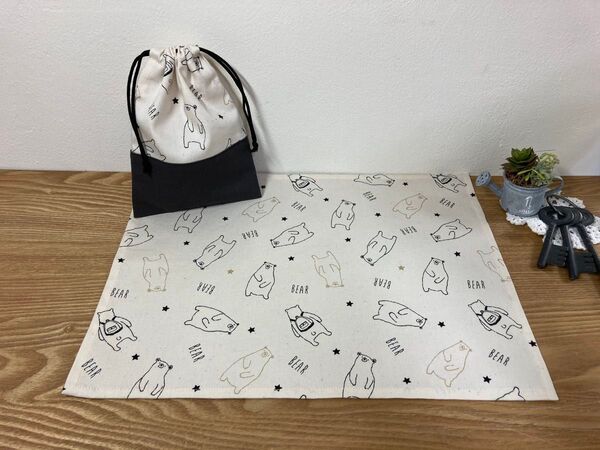 ランチマット・巾着袋 セット クマ 入園入学準備・洗い替えに♪ ハンドメイド