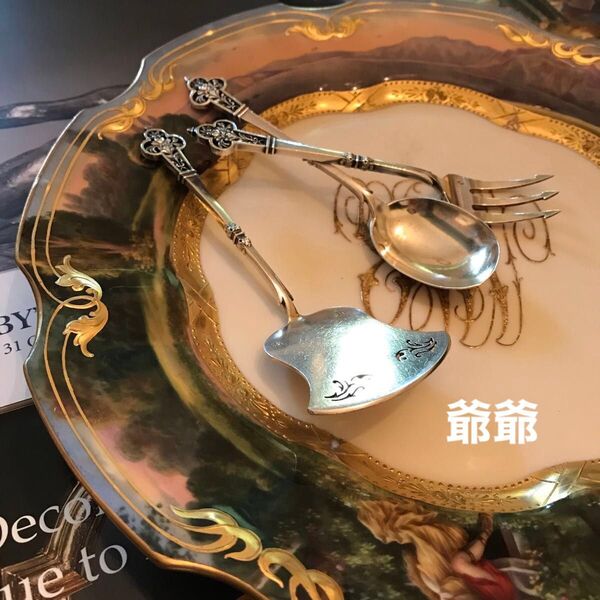 カルディヤック「ルネサンス/花」純銀製 サーバー オードブルサーバー/3本セット