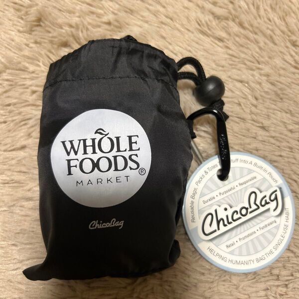 ホールフーズマーケット エコバッグ カラビナフック付 折りたたみ 軽量 WHOLE FOODS