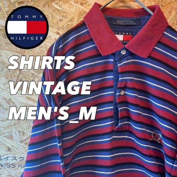 【90s古着】TOMMY HILFIGER 長袖ポロシャツ フラッグタグ 古着 トミーヒルフィガー ボーダー メンズ