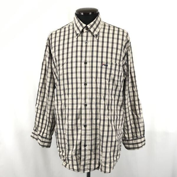 FILA/フィラ★ボタンダウン/長袖シャツ【Mens size -L/ベージュ×紺/beige×navy blue/チェック】long sleeve shirts◆BG945