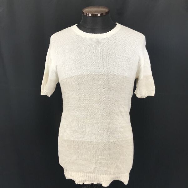 JILLBLAZE/ジルブレイズ★麻55%×綿45%/半袖ニットセーター【Mens size -M/白×ベージュ/white×beige】Tops◆BH26