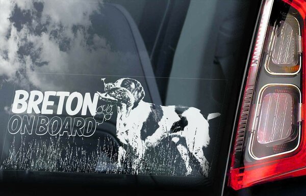 ◆ブルトン(ブリタニー・スパニエル)@外張り カーステッカー 220×100mm外貼り カー ステッカー ウインドウ シール DOG ON BOAD@D2@3028-1