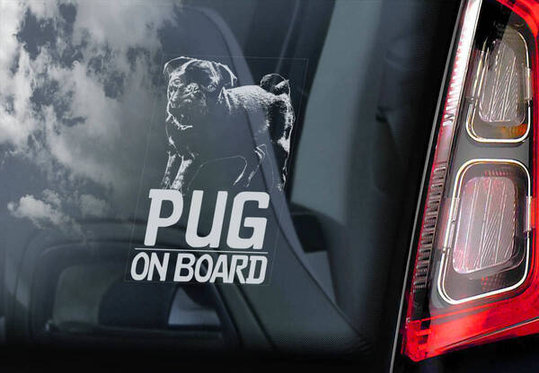 ◆送料無料【黒パグ / ブラック・パグ】外張り カーステッカー 160×100mm 外貼り カー ステッカー シール DOG ON BOAD@ D2 3265