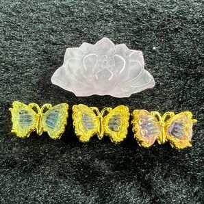 ローズクォーツの蓮 & フローライトの蝶 セット